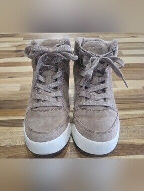 Roxy Women's Taupe High-Top Suede Sneakers with White Sole